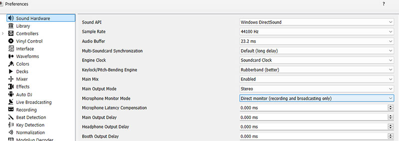 DIRECT MONITORING on Mixxx