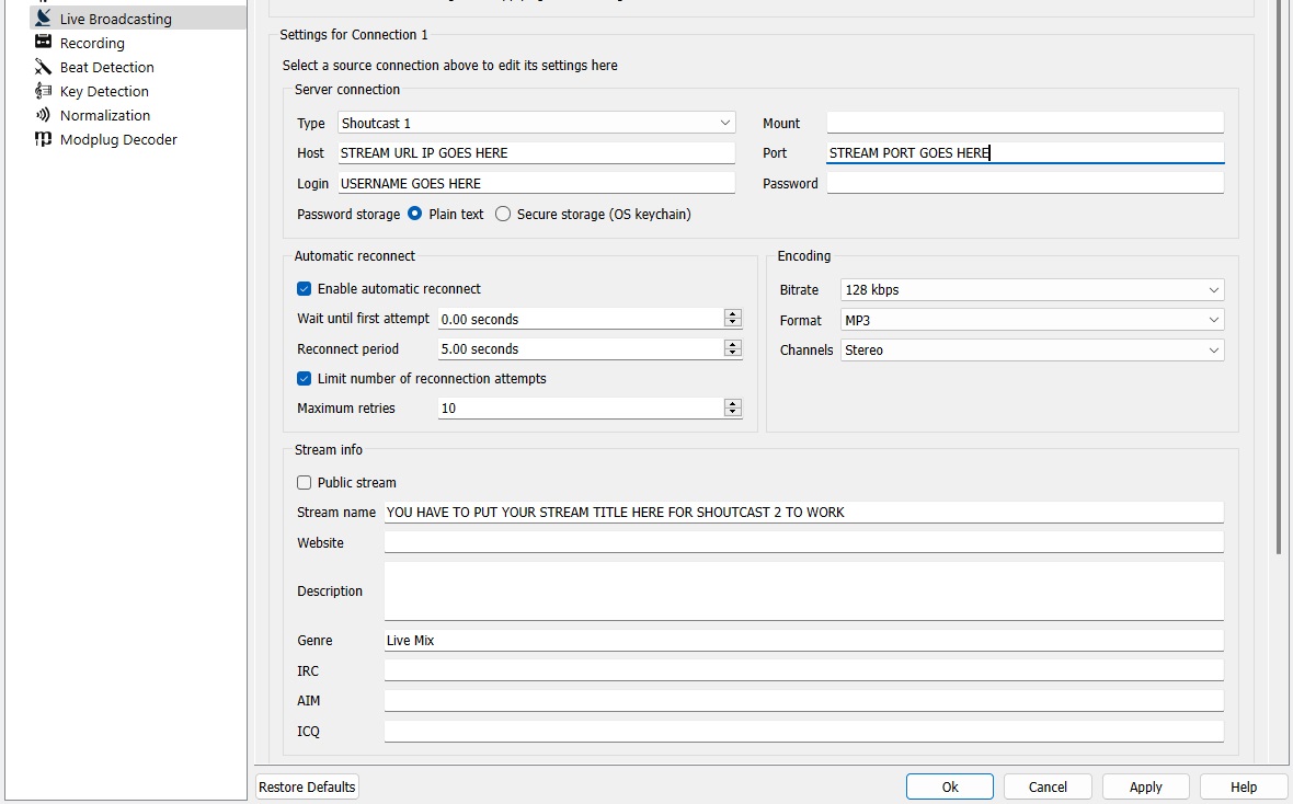 Setting up Shoutcast 2 on Mixxx